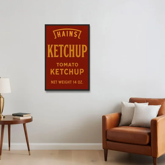 Vintages Hains Tomato Ketchup - Black Framed Canvas Wall Art - Sofa - 24x36