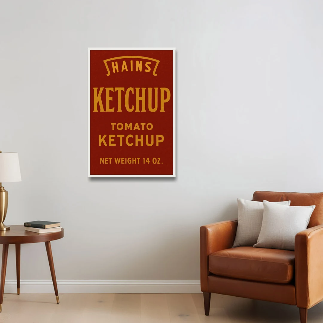 Vintages Hains Tomato Ketchup - White Framed Canvas Wall Art - Sofa - 24x36