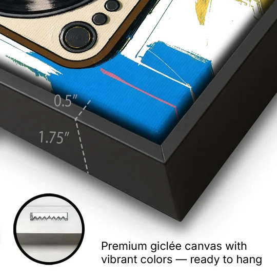 Vinyl Record Wall Art of a Turntable From Above - Black Framed Canvas Wall Art - Gallery Wrap Corner