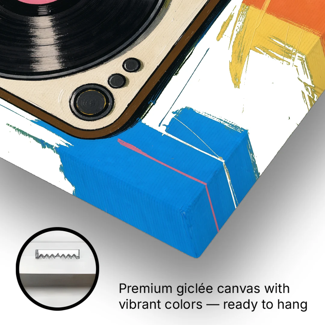 Vinyl Record Wall Art of a Turntable From Above - Canvas Wall Art - Gallery Wrap Corner