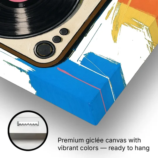 Vinyl Record Wall Art of a Turntable From Above - Canvas Wall Art - Gallery Wrap Corner