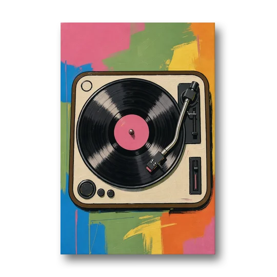 Vinyl Record Wall Art of a Turntable From Above - Canvas Wall Art - Front