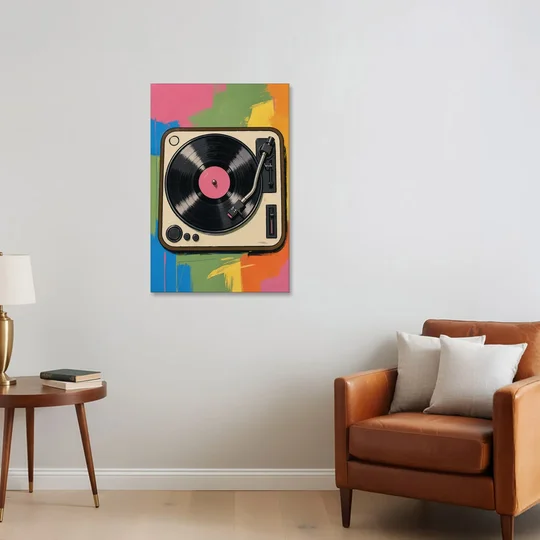 Vinyl Record Wall Art of a Turntable From Above - Canvas Wall Art - Sofa - 24x36
