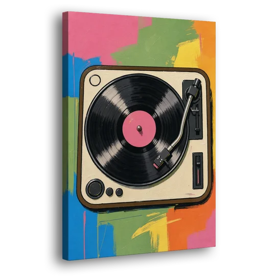 Vinyl Record Wall Art of a Turntable From Above - Canvas Wall Art - Side