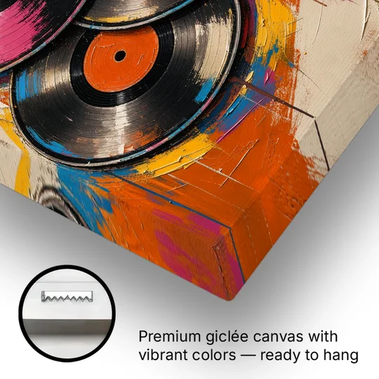 Vinyl Records Painting in a Tilted Stack - Canvas Wall Art - Gallery Wrap Corner