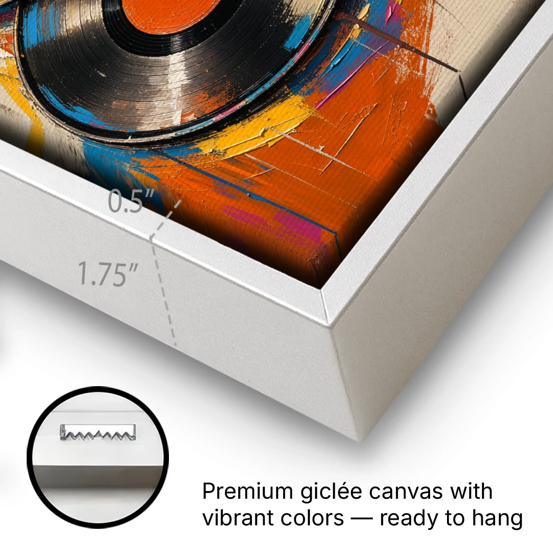 Vinyl Records Painting in a Tilted Stack - White Framed Canvas Wall Art - Gallery Wrap Corner