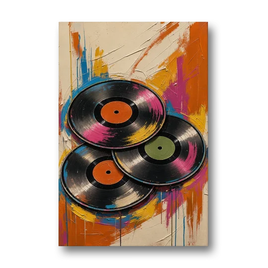 Vinyl Records Painting in a Tilted Stack - Canvas Wall Art - Front