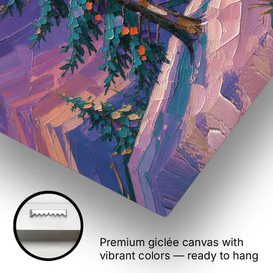 Holiday Violet Night Fir with Golden Star - Canvas Wall Art - Gallery Wrap Corner