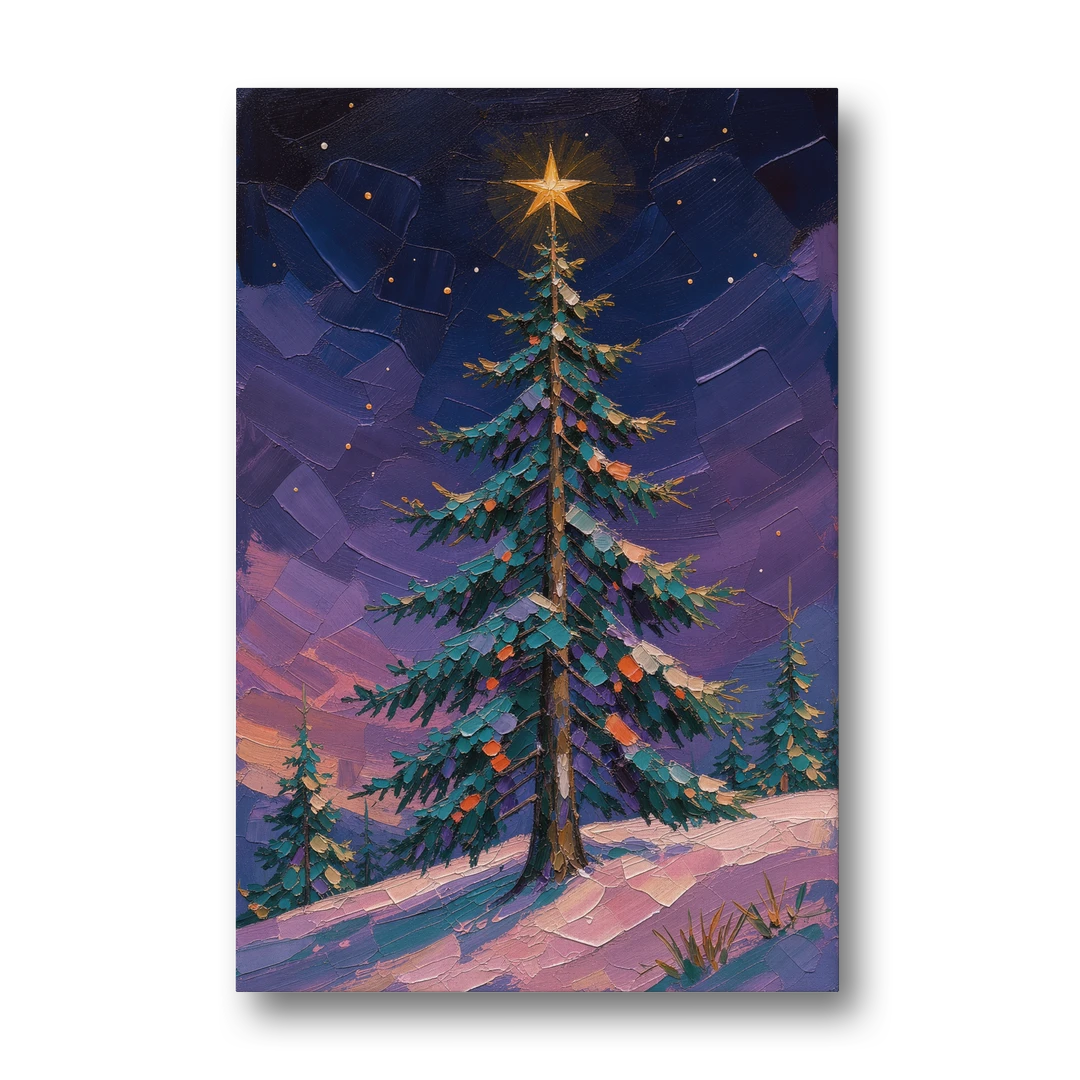 Holiday Violet Night Fir with Golden Star - Canvas Wall Art - Front