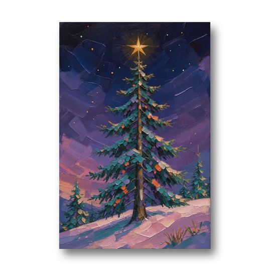 Holiday Violet Night Fir with Golden Star - Canvas Wall Art - Front