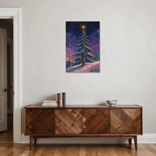 Holiday Violet Night Fir with Golden Star - Canvas Wall Art - Coffee Table - 24x36