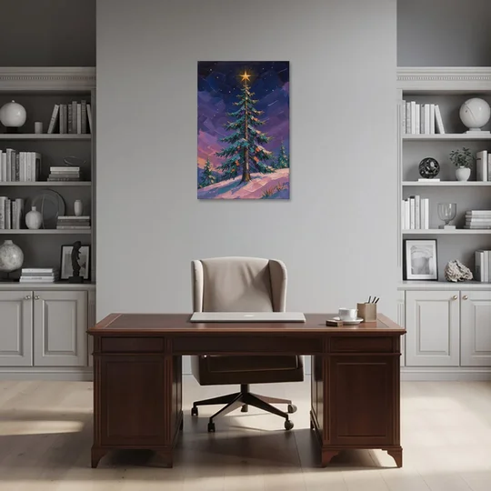 Holiday Violet Night Fir with Golden Star - Canvas Wall Art - Office - 24x36