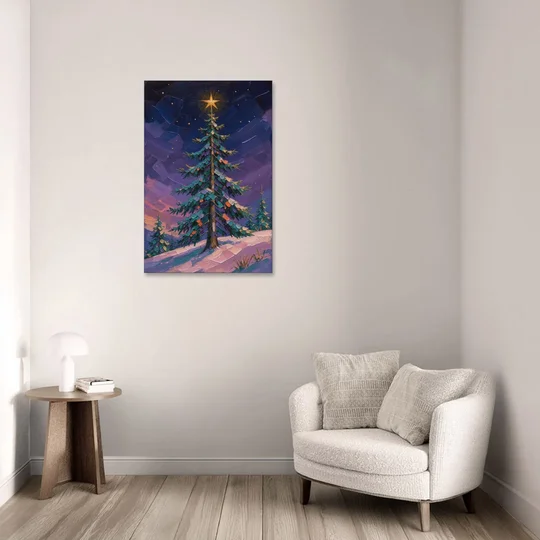 Holiday Violet Night Fir with Golden Star - Canvas Wall Art - Sofa - 24x36