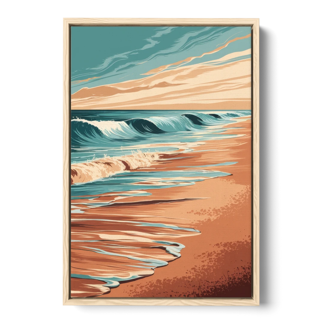 Virginia Beach Atlantic Waves - Oak Framed Canvas Wall Art - Front