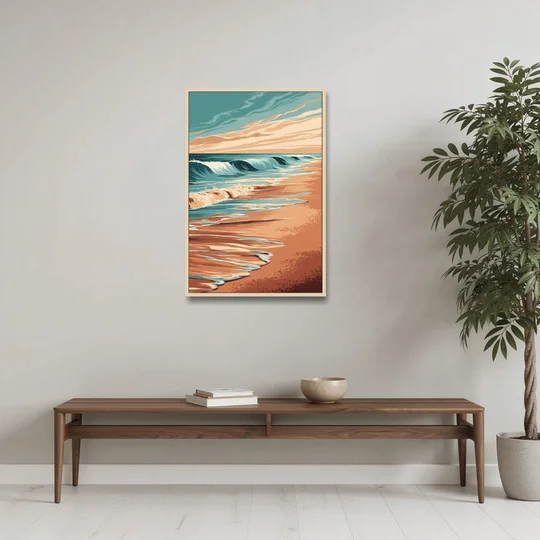 Virginia Beach Atlantic Waves - Oak Framed Canvas Wall Art - Coffee Table - 24x36