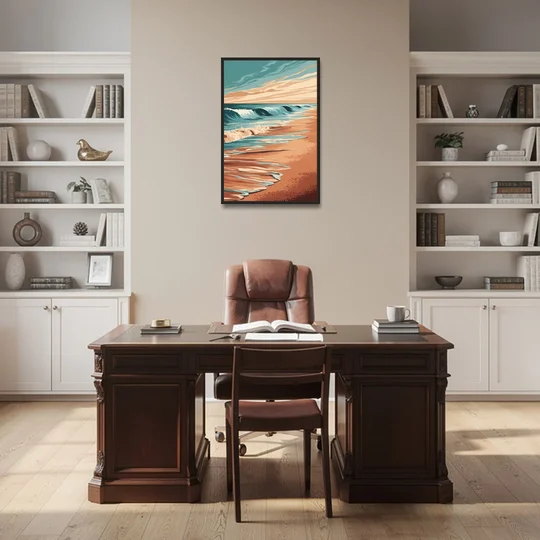 Virginia Beach Atlantic Waves - Black Framed Canvas Wall Art - Office - 24x36