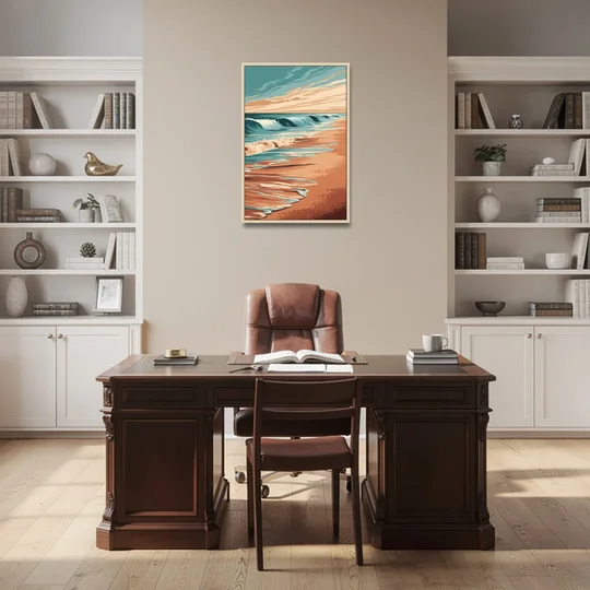 Virginia Beach Atlantic Waves - Oak Framed Canvas Wall Art - Office - 24x36