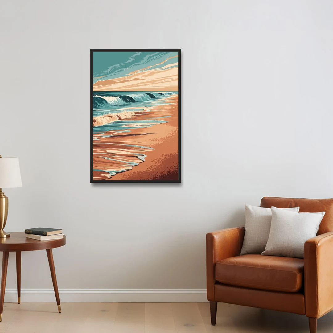 Virginia Beach Atlantic Waves - Black Framed Canvas Wall Art - Sofa - 24x36