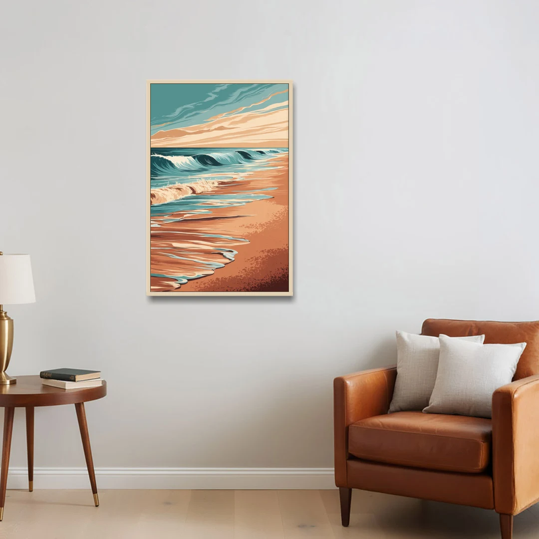Virginia Beach Atlantic Waves - Oak Framed Canvas Wall Art - Sofa - 24x36
