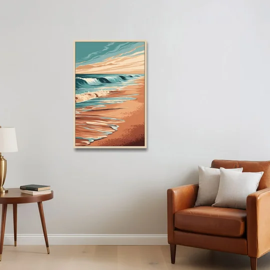 Virginia Beach Atlantic Waves - Oak Framed Canvas Wall Art - Sofa - 24x36