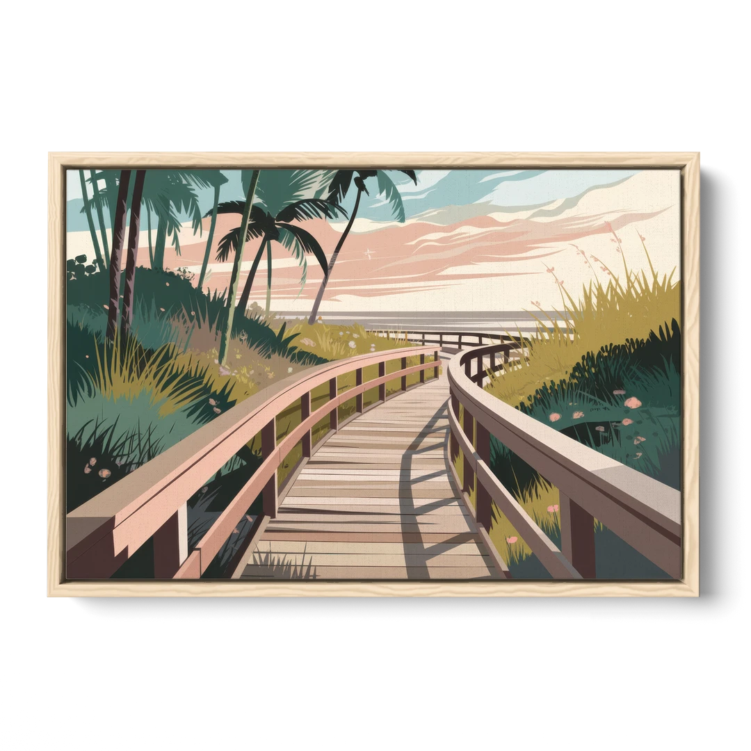 Virginia Beach Boardwalk Bliss - Oak Framed Canvas Wall Art - Front
