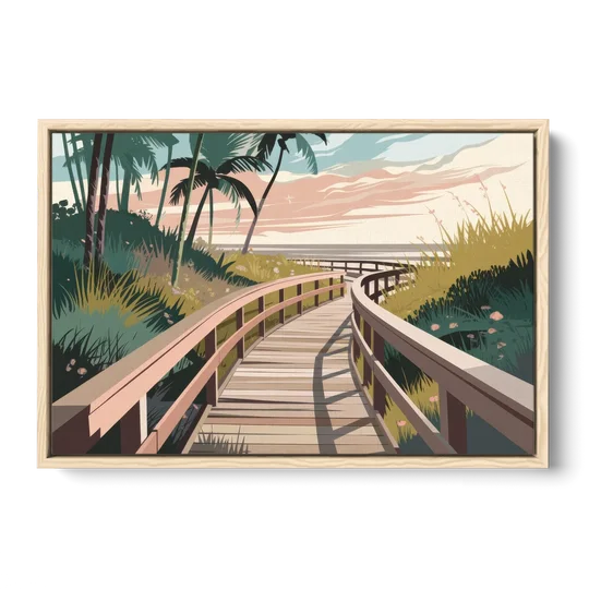 Virginia Beach Boardwalk Bliss - Oak Framed Canvas Wall Art - Front