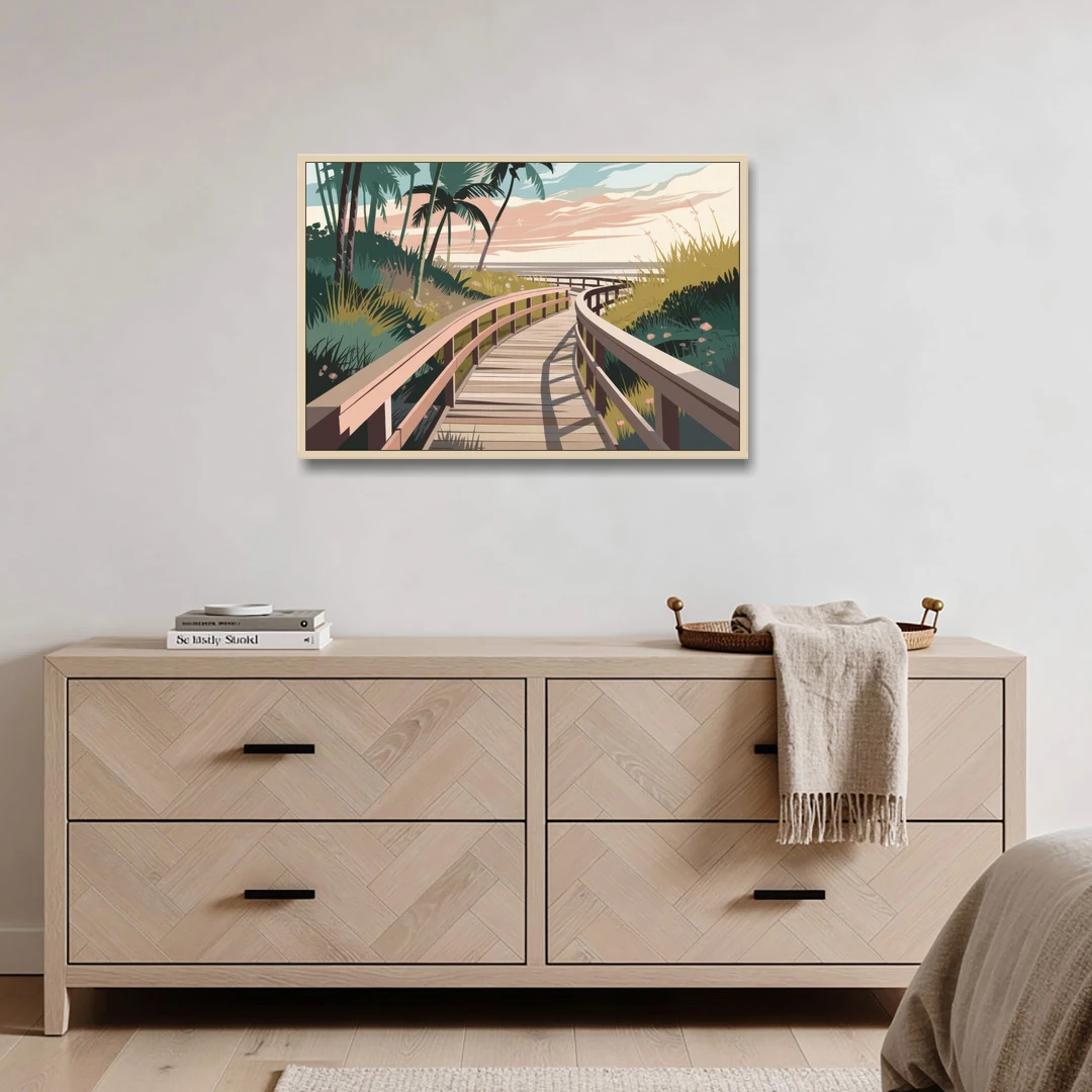 Virginia Beach Boardwalk Bliss - Oak Framed Canvas Wall Art - Coffee Table - 36x24