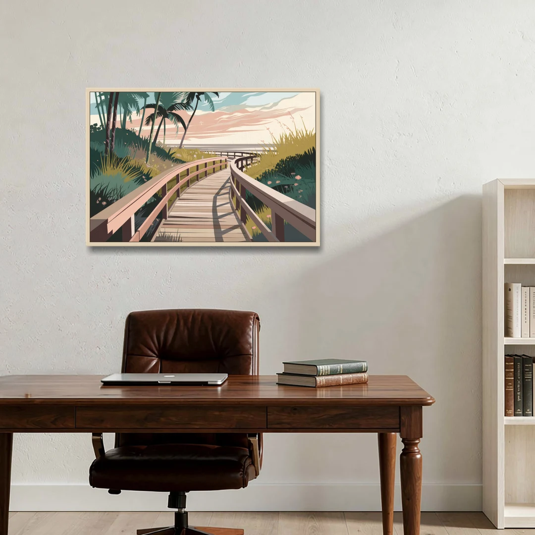 Virginia Beach Boardwalk Bliss - Oak Framed Canvas Wall Art - Office - 36x24