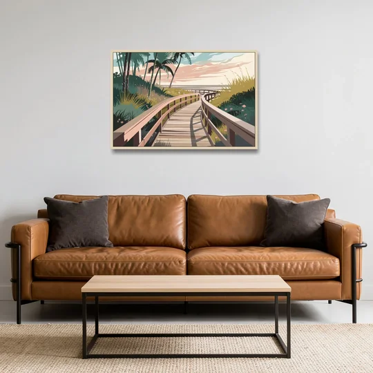 Virginia Beach Boardwalk Bliss - Oak Framed Canvas Wall Art - Sofa - 36x24
