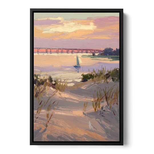 Virginia Beach Chesapeake Bay Views - Black Framed Canvas Wall Art - Front
