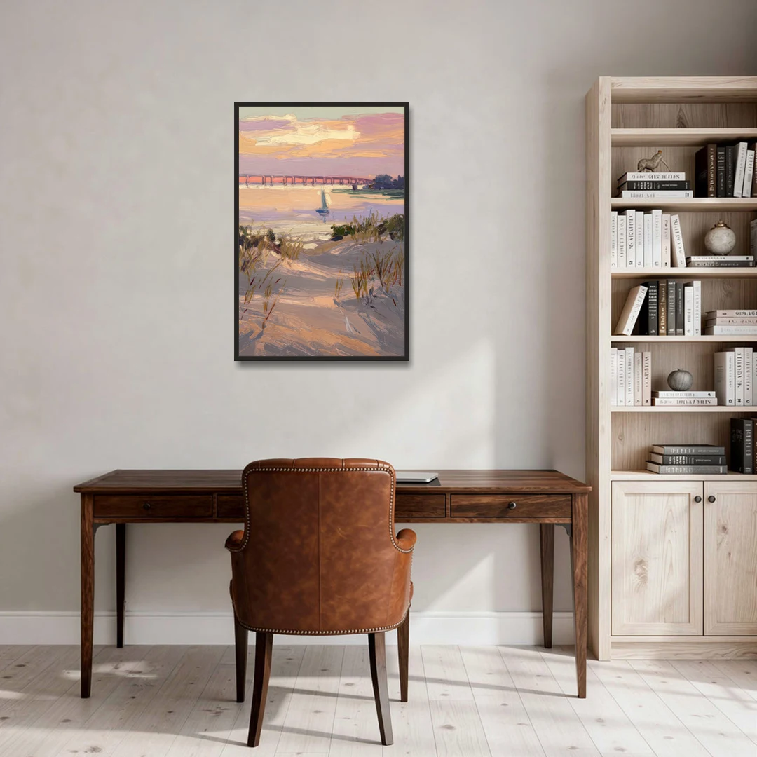 Virginia Beach Chesapeake Bay Views - Black Framed Canvas Wall Art - Office - 24x36