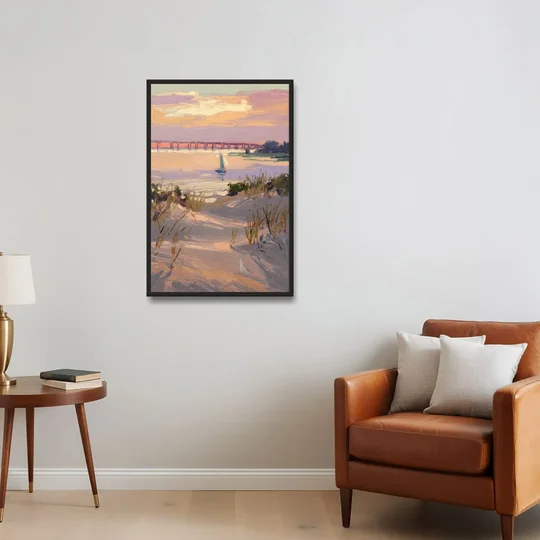 Virginia Beach Chesapeake Bay Views - Black Framed Canvas Wall Art - Sofa - 24x36