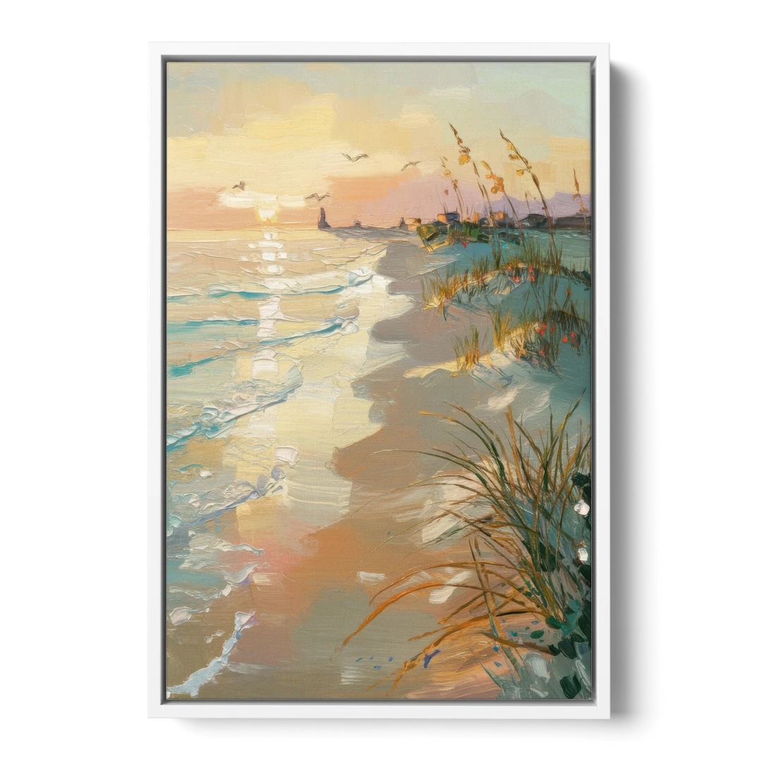 Virginia Beach Coastal Sunrise - White Framed Canvas Wall Art - Front