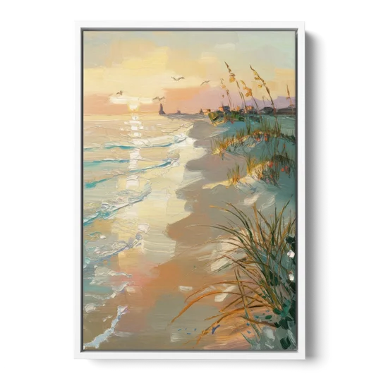 Virginia Beach Coastal Sunrise - White Framed Canvas Wall Art - Front
