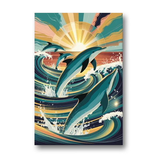 Virginia Beach Dolphins in Motion - Canvas Wall Art - Front