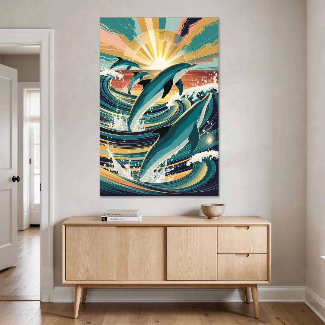 Virginia Beach Dolphins in Motion - Canvas Wall Art - Coffee Table - 40x60