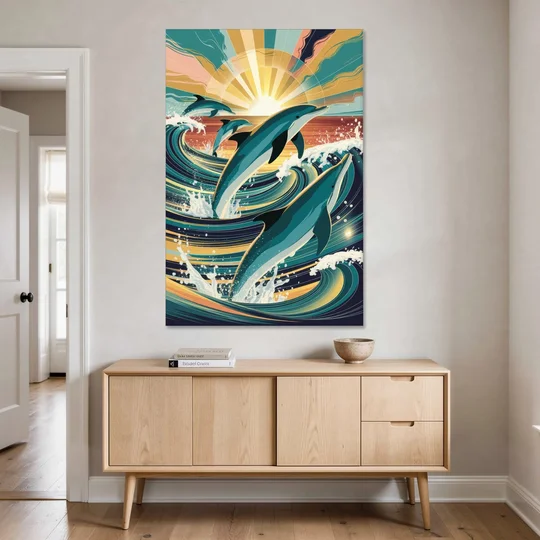 Virginia Beach Dolphins in Motion - Canvas Wall Art - Coffee Table - 40x60