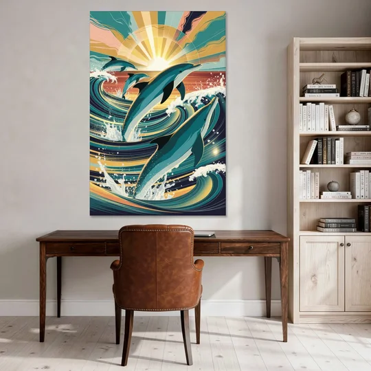 Virginia Beach Dolphins in Motion - Canvas Wall Art - Office - 40x60