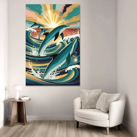 Virginia Beach Dolphins in Motion - Canvas Wall Art - Sofa - 40x60