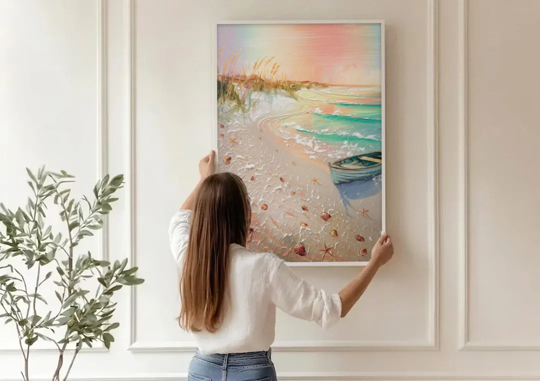 Virginia Beach Nautical Charm canvas wall art being hung on a paneled wall