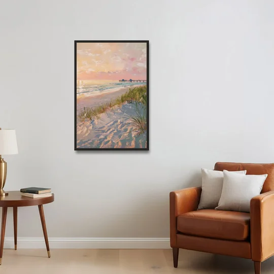 Virginia Beach Oceanfront Serenity - Black Framed Canvas Wall Art - Sofa - 24x36