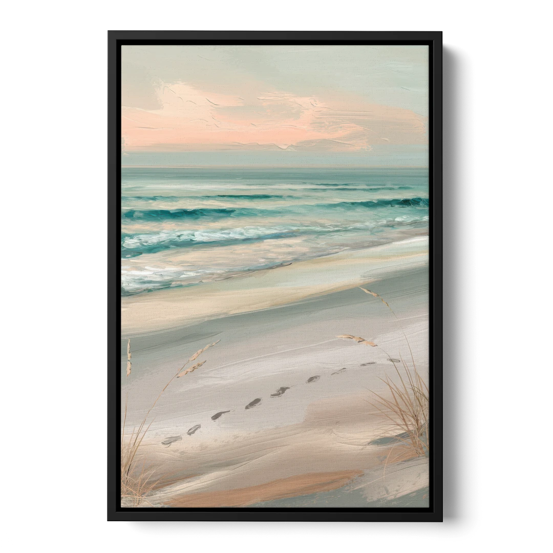 Virginia Beach Sand and Surf - Black Framed Canvas Wall Art - Front