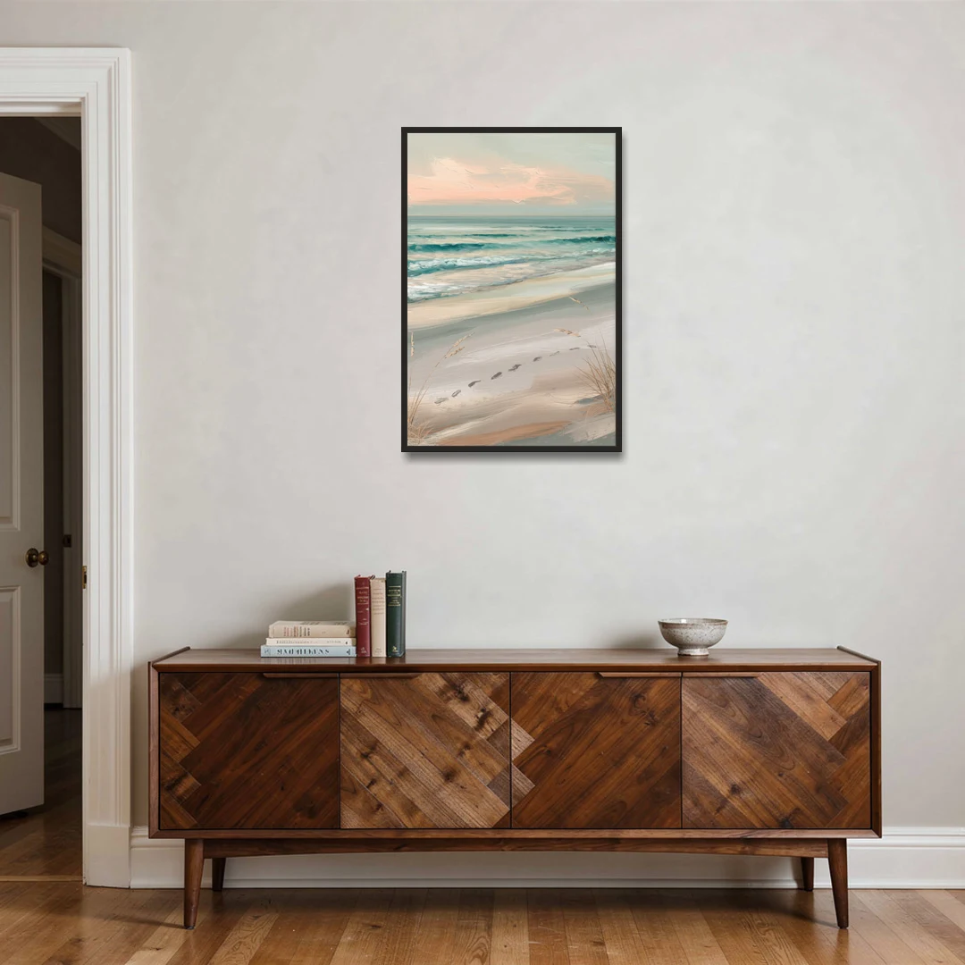 Virginia Beach Sand and Surf - Black Framed Canvas Wall Art - Coffee Table - 24x36