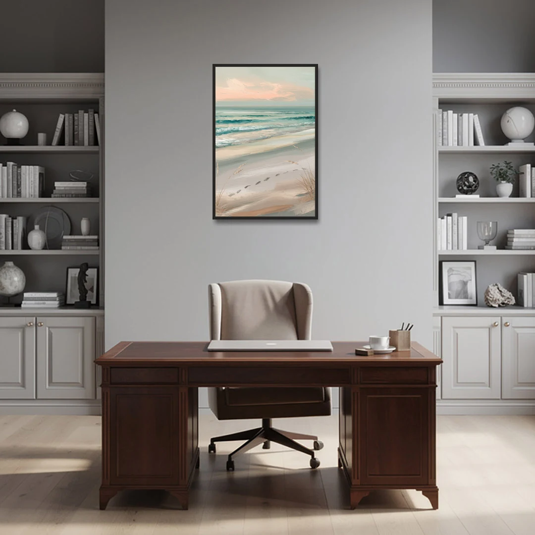Virginia Beach Sand and Surf - Black Framed Canvas Wall Art - Office - 24x36