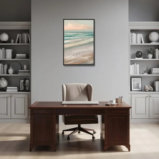 Virginia Beach Sand and Surf - Black Framed Canvas Wall Art - Office - 24x36