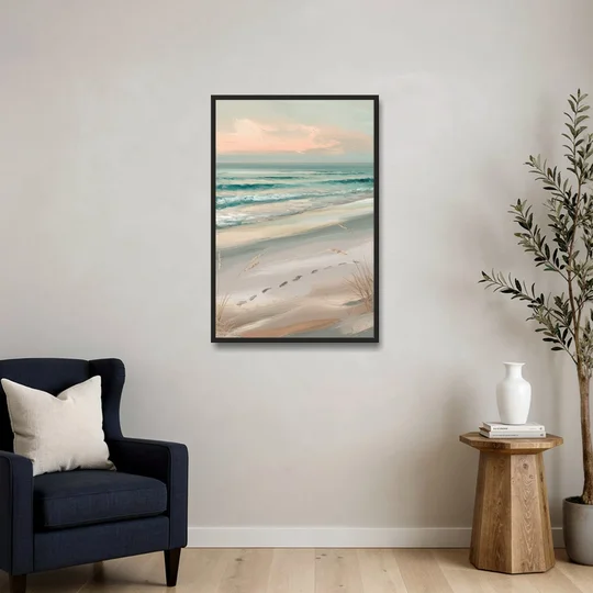 Virginia Beach Sand and Surf - Black Framed Canvas Wall Art - Sofa - 24x36