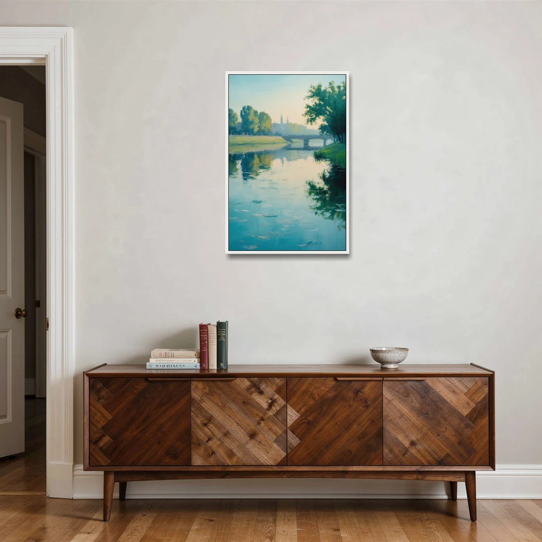 Vistula River Serenity - White Framed Canvas Wall Art - Coffee Table - 24x36