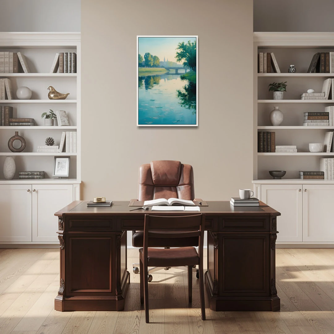 Vistula River Serenity - White Framed Canvas Wall Art - Office - 24x36