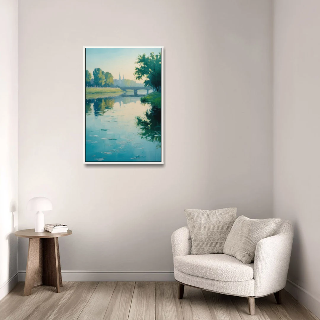 Vistula River Serenity - White Framed Canvas Wall Art - Sofa - 24x36
