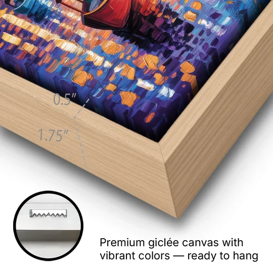 Vistula River View - Oak Framed Canvas Wall Art - Gallery Wrap Corner